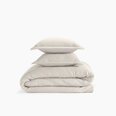 Ensemble de housse de couette et de taie décorative 2 pièces - Taille grand | Literie anti-humidité avec technologie PowerSnap | Housse douce et respirante pour les dormeurs chauds - lavable à la machine, crème de 88 po x 92 po