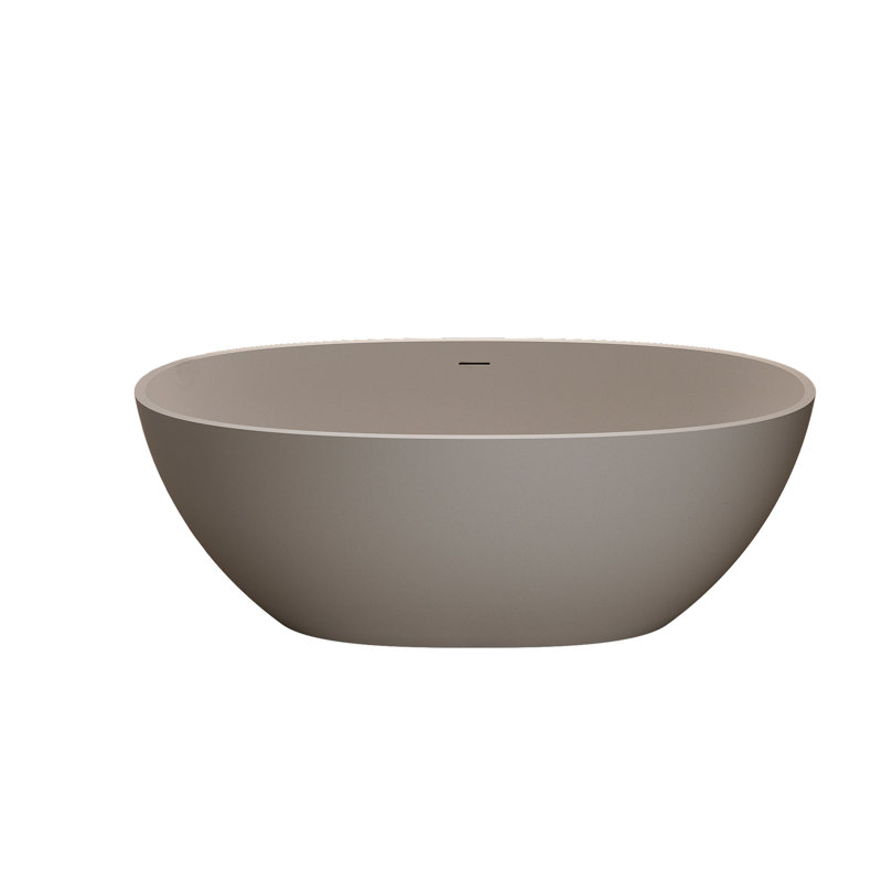 63'' Soaking Bathtub With Overflow And Pop - Up Drain, Solid Surface, Beige Stone Resin, Hard Wear , Spacious For Relaxing Freestanding Bathtub, Tough , Comfortable Bathing