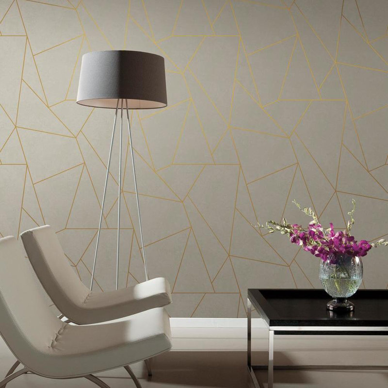 Antonina Vella Modern Metals Geometric Metallic Wallpaper Double Roll, Pearl/Gold