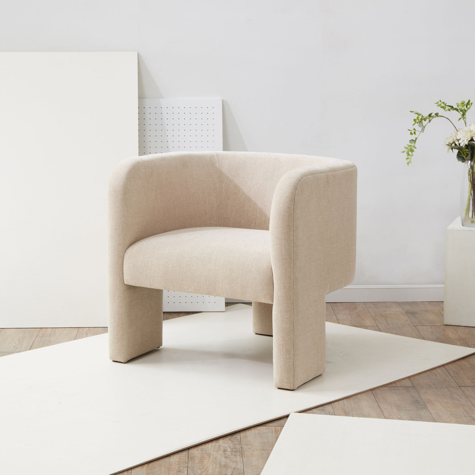 Ellum Linen Barrel Chair, Beige Linen