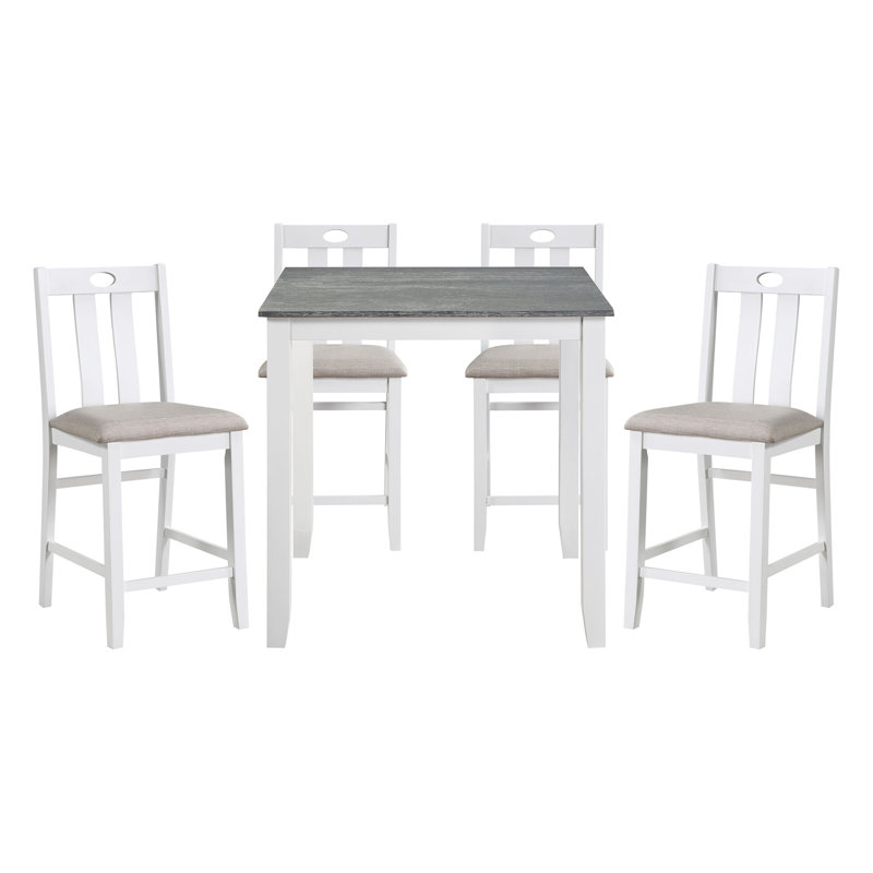 Mobilier de salle à manger décontracté 5 pièces gris et blanc