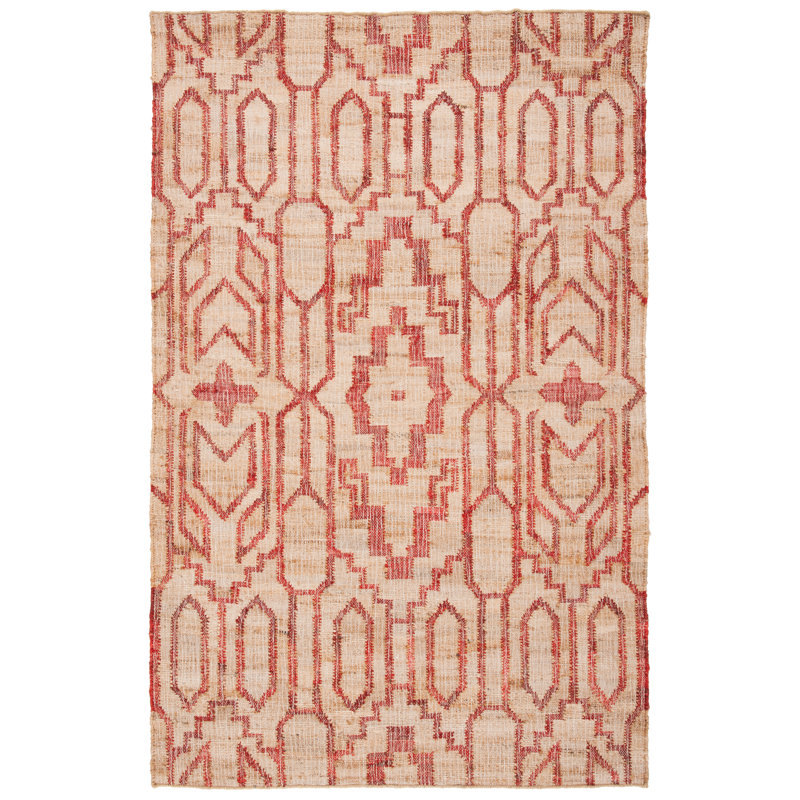 Auben Natural Fiber Flat Weave Jute Southwestern Rug, Rectangle 5' x 8'