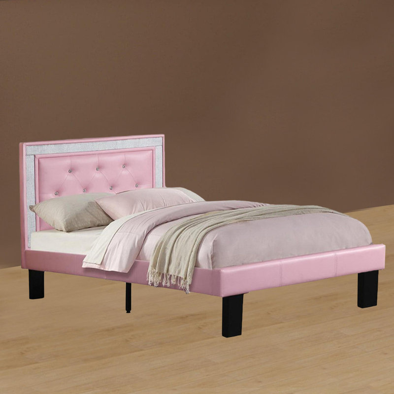 Judith Polyurethane Bed In High Headboard, Pink, Twin