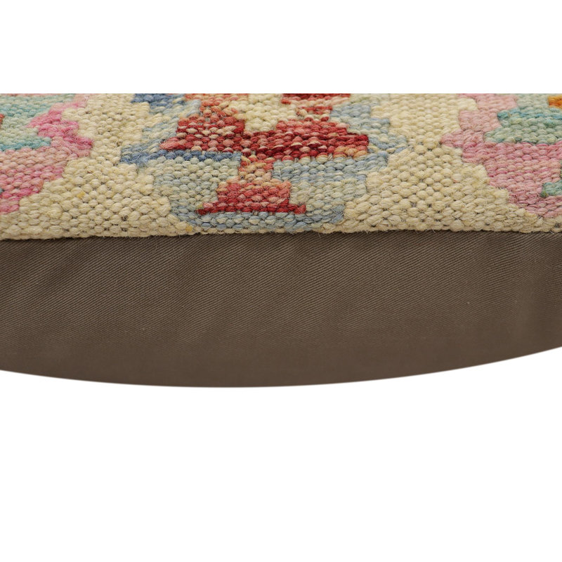 Oreiller rustique en kilim tissé à la main Caballer - 17 po x 18 po Rustic, H 17 po x l 18 po, Rouille / bleu / beige / mauve
