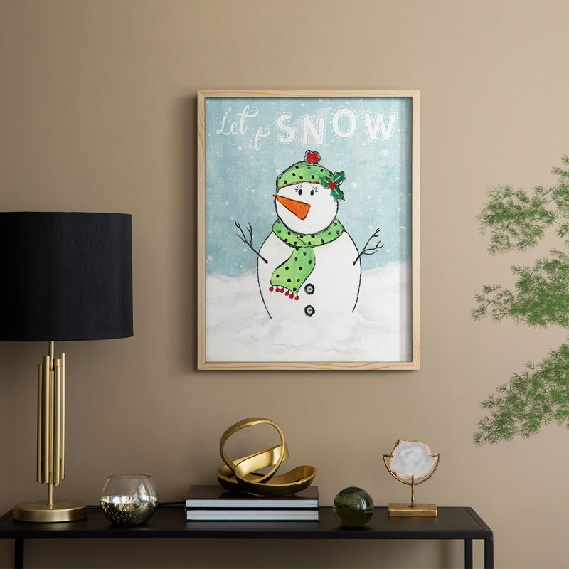 Impression encadrée Jolly Snowman II - bois massif, Naturel, H 11 po x l 9 po