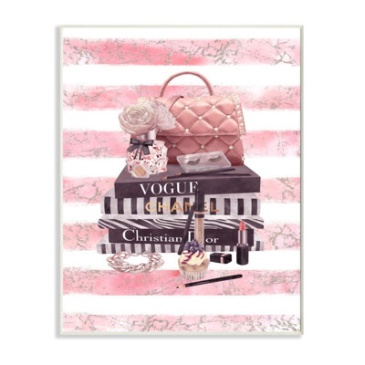 " Pink Quilted Purse Fashion Books Distressed Stripes " by Ziwei Li