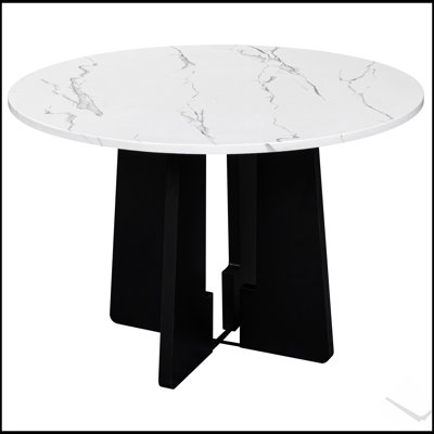 Table de salle à manger ronde en faux marbre, design moderne Mid-Century pour les cafés, les restaurants et la maison (noir)
