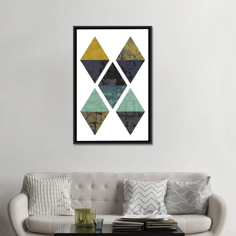 « diamants grunge », impression sur toile tendue, H 26 po x l 18 po x P 1,5 po, Toile avec cadre noir, Pas de tapis