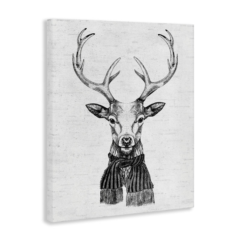 Art mural monochromes de cerf des Fêtes par lettres et lignes, H 20 po x l 16 po