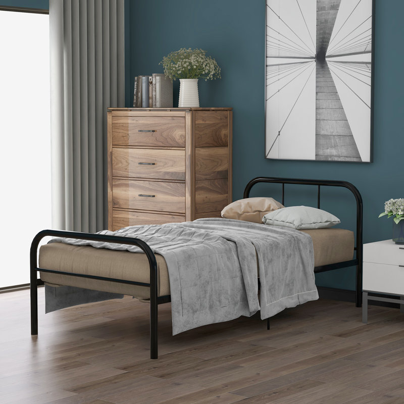 Stevenage Modern Metal Platform Bed Frame with Curved Headboard, Single (3'), Black