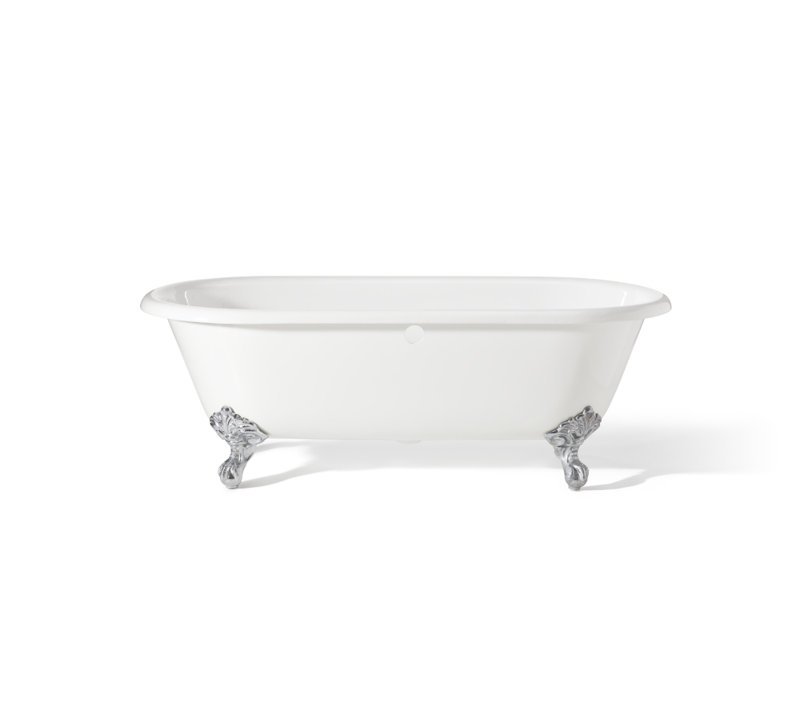Kristin 70'' x 32'' Soaking Cast Iron Bathtub, Chrome Feet, Blue, 6" Faucet Hole Drilling