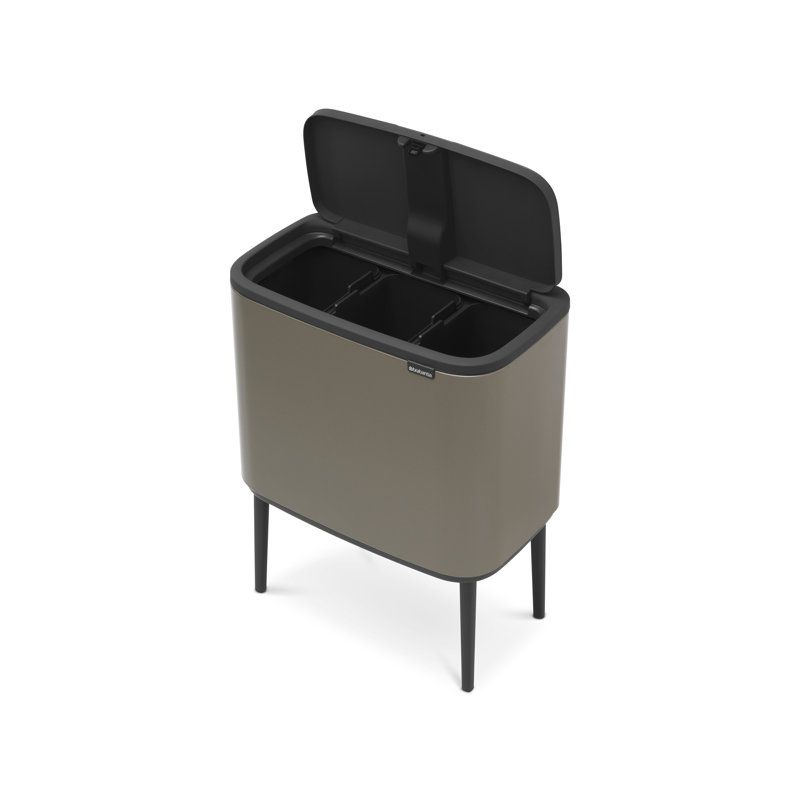 Brabantia Bo Touch Top Multi-Compartment Recycling Trash Can 3 x 3 Gallon (9 Gallon Capacity), Platinum