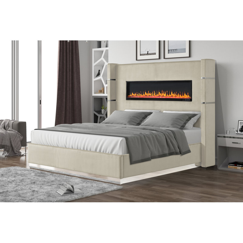 Lit standard tapissier Ashray, Beige, Grand lit