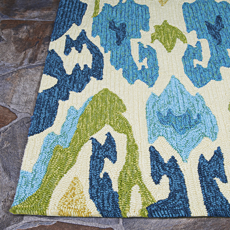 Jacelynn Ikat Azure Blue Lemon Handmade Indoor Outdoor Area Rug, Runner 2'6" x 8'6"