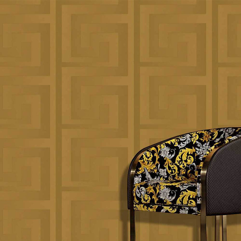 Versace Greek Key Silver Gray Vinyl Wallpaper, Gold, 27' L x 15" W