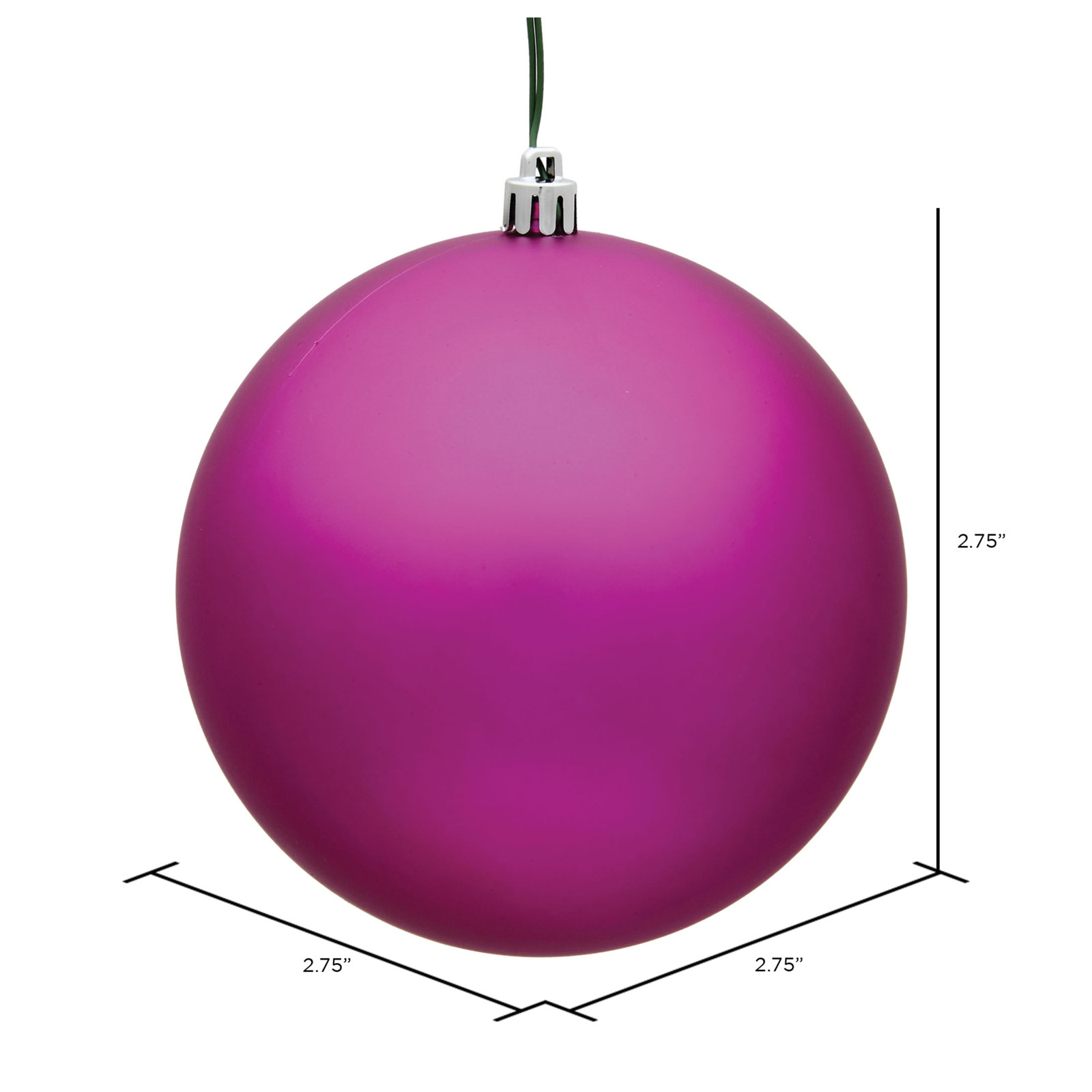 Holiday Décor Ball Ornament, Fuchsia Matte, 2.75" H x 2.75" W x 2.75" D