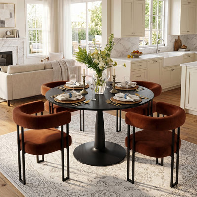 4 - Person Dining Table Sets With Round Table & 4 Upholstered Velvet Chairs