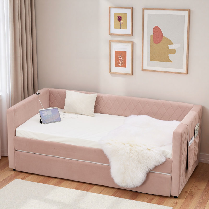 Lit de jour Diamond Grid Velvet, Rose