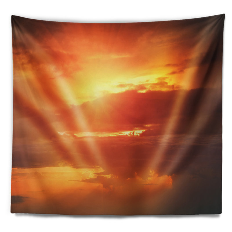 Tapisserie plage, coucher de soleil jaune au-dessus des nuages, H 32 po x l 39 po