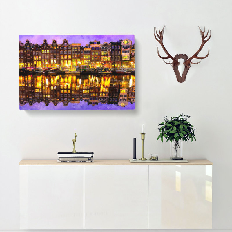 Amsterdam At Night - Wrapped Canvas Painting, 40cm H x 60cm W x 3cm D