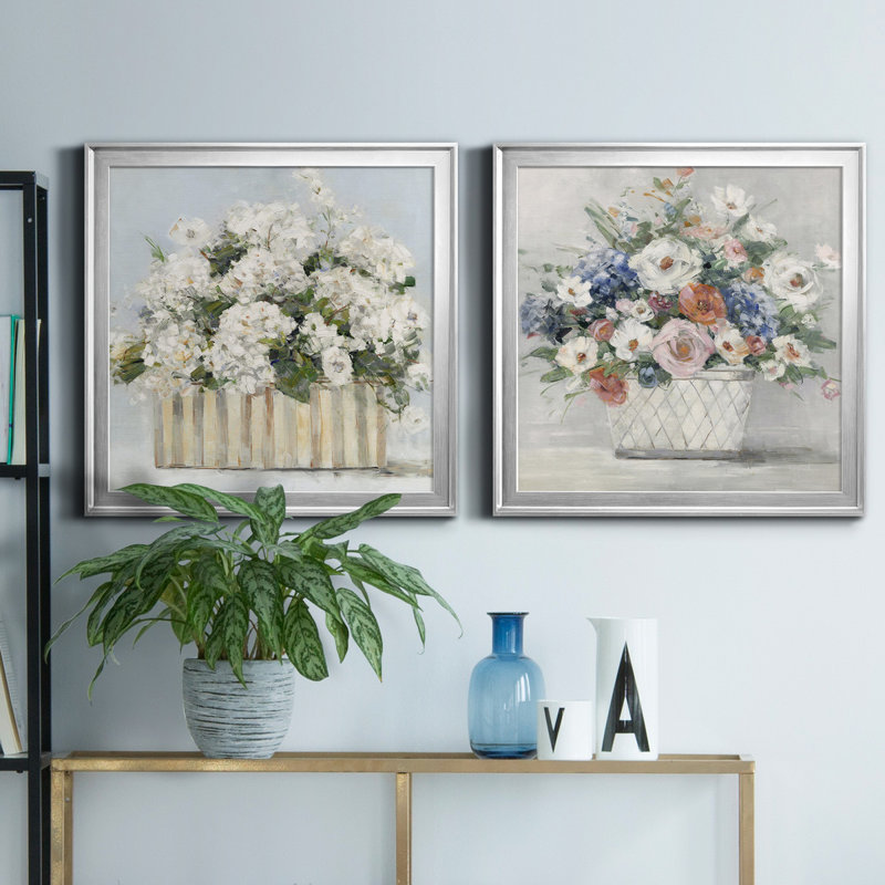 Sweet Hydrangeas - ensemble de 2 reproductions d'art sur toile encadrées, Argent, H 22,5 po x l 45 po x P 1,5 po