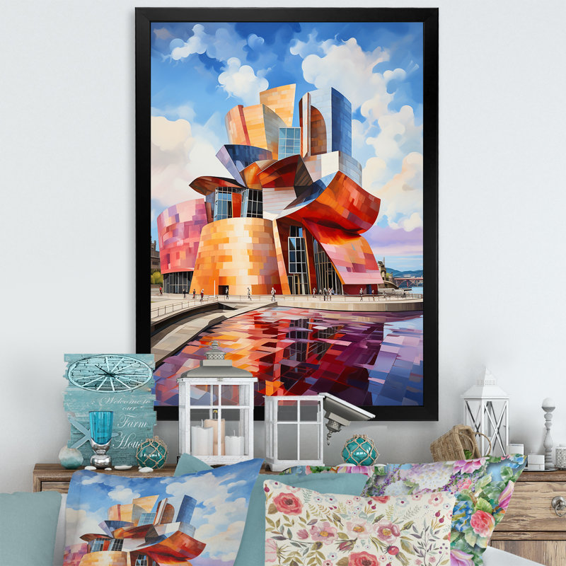 Espagne, musée Guggenheim à Bilbaoin I - paysage urbain, art mural, salon, H 40 po x l 30 po x P 1,5 po, Cadre photo noir