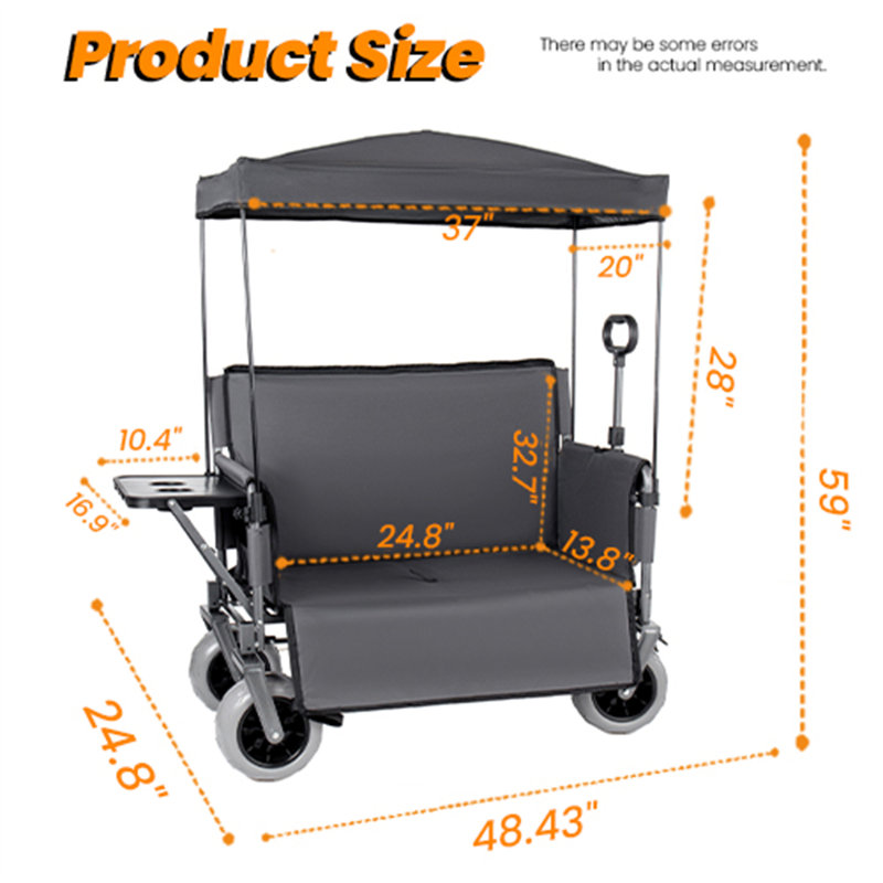 3-In-1 Collapsible Wagon Converts To Bench Convertible Folding Wagon Cart With Canopy &Rear-Mounted Folding Tabletop, Gris