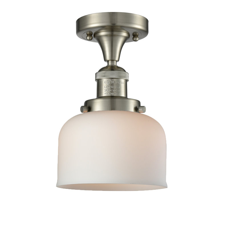 Plafonnier semi-encastré 8 po Bell, Nickel satiné brossé, Ampoule à DEL rétro de 6 watts, Boîtier blanc mat