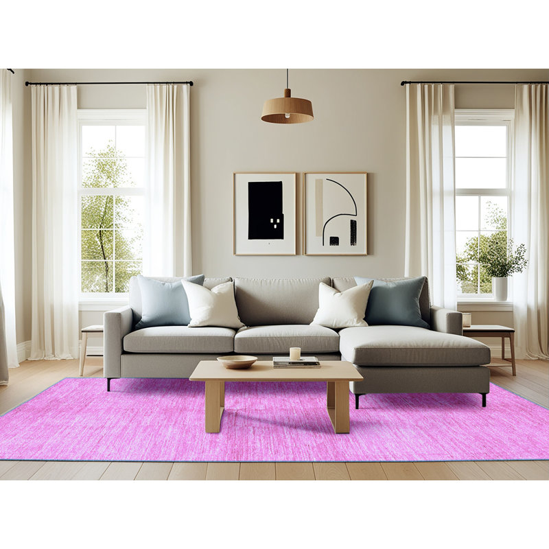 Tapis en laine / polyester abstrait tissé à la machine en ivoire / mauve, Rectangle 6 pi x 9 pi