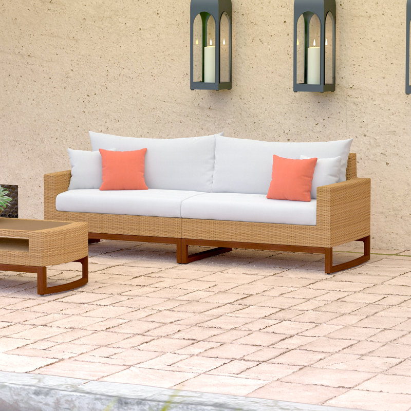 Mili 96In Sunbrella Outdoor Sofa - Cast Coral, Orange/White