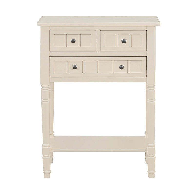 Narrow Console Table, Slim Sofa Table With Three Storage Drawers And Bottom Shelf (Beige), Beige