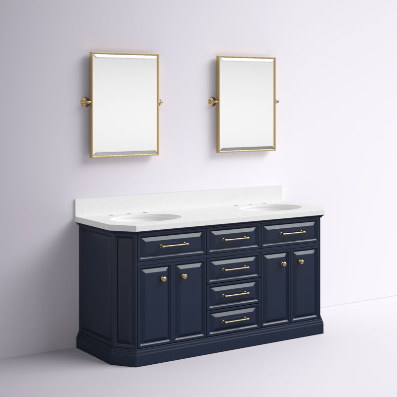 Regal Monarch Blue 60" Solid Wood Double Sink Vanity with Carrara Quartz Top