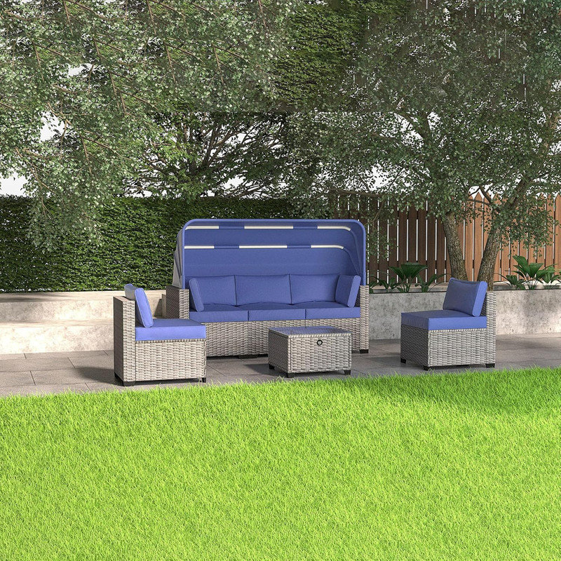 Ensemble de lit de jour pour l'extérieur 6 pièces - Patio avec auvent rétractable, dossiers réglables pour la piscine