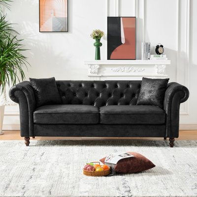 Canapé à 5 places en tissu noir Mid-Century, rouleau, pour salon, bureau, appartement, rembourrage en bois de pin et en mousse, rembourré 3 + 2 places avec sièges