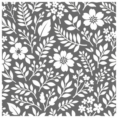 Tapisserie murale à motif floral gris - Décoration murale florale