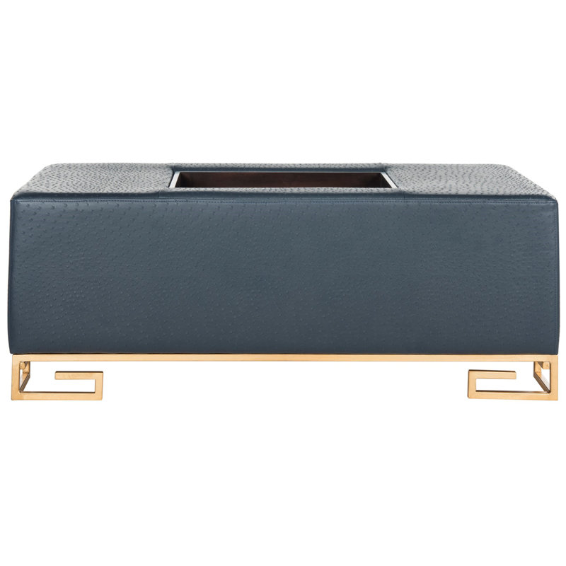 Chalandra Faux Leather Ottoman, Navy Faux Leather