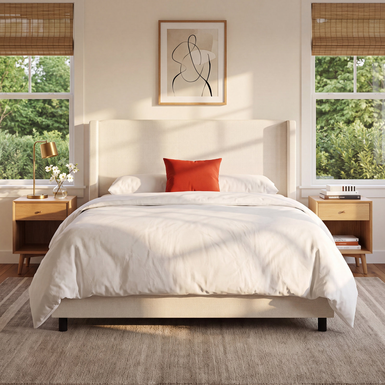 Hanson Upholstered Wingback Bed, Classic Talc Linen, King