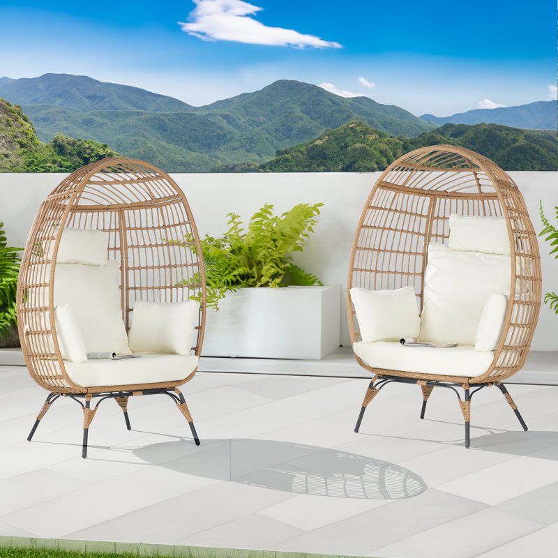 Chaise longue d'extérieur en osier, Brun, Beige
