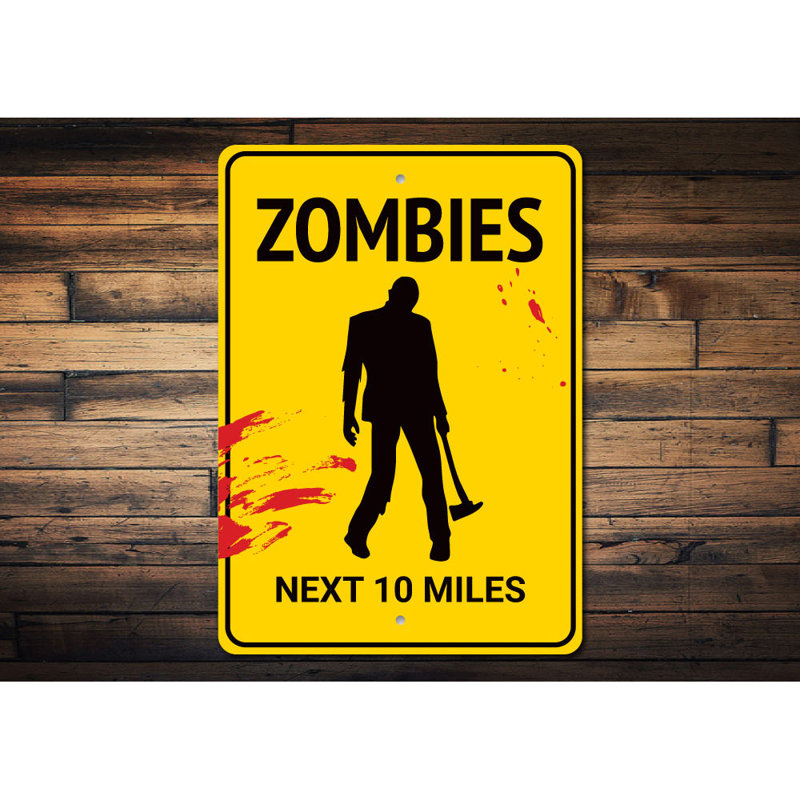 Enseigne zombies en aluminium, H 14 po x l 10 po x P 0,04 po