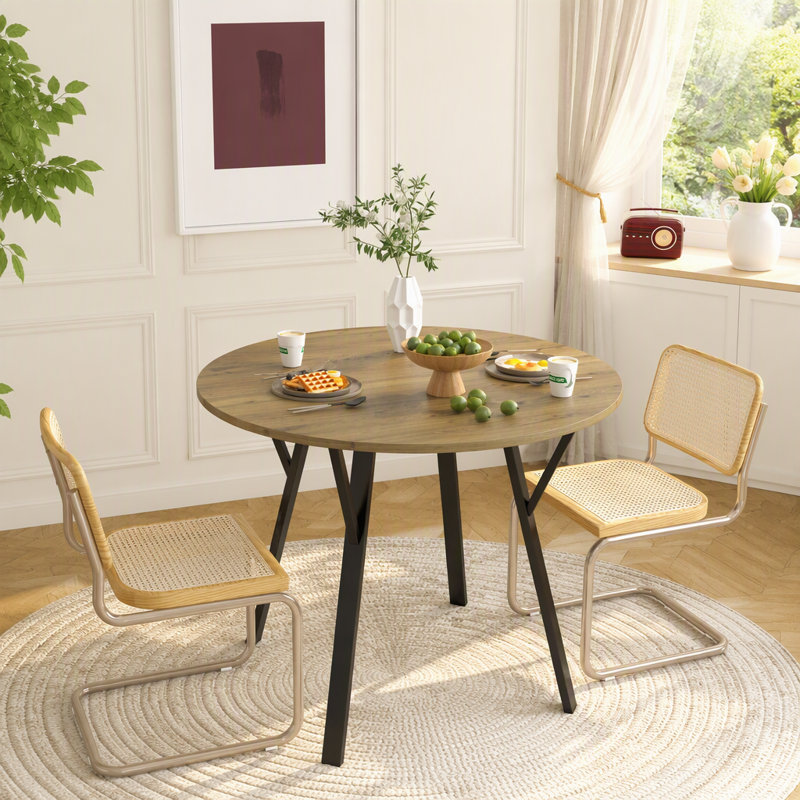 Table de salle à manger 35,43 pouces pour 4 personnes avec plateau en MDF rétro et pieds noirs