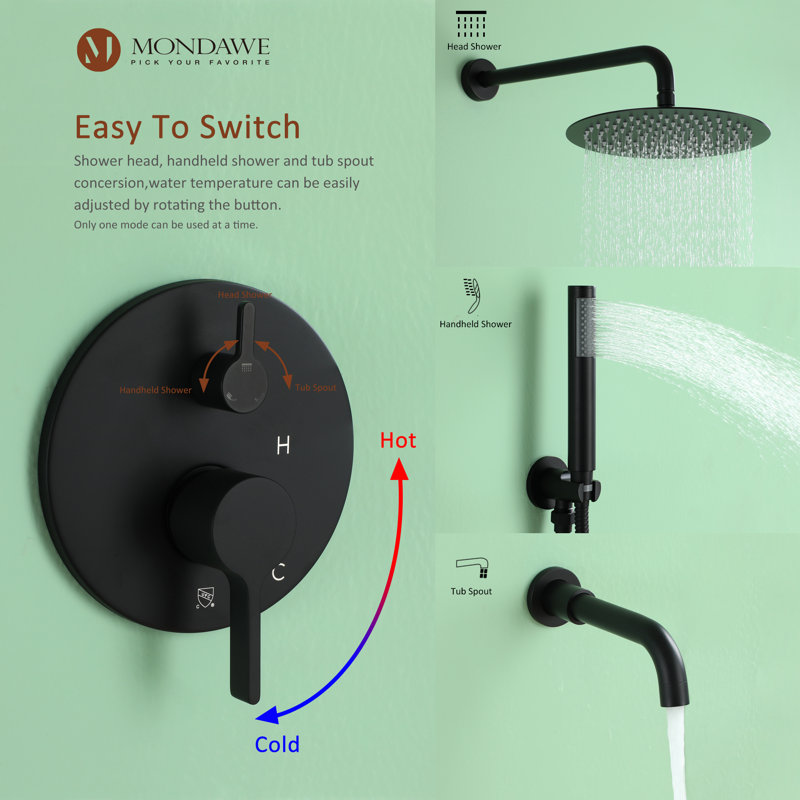Matte Black Stainless Steel Rain Shower System with Handheld