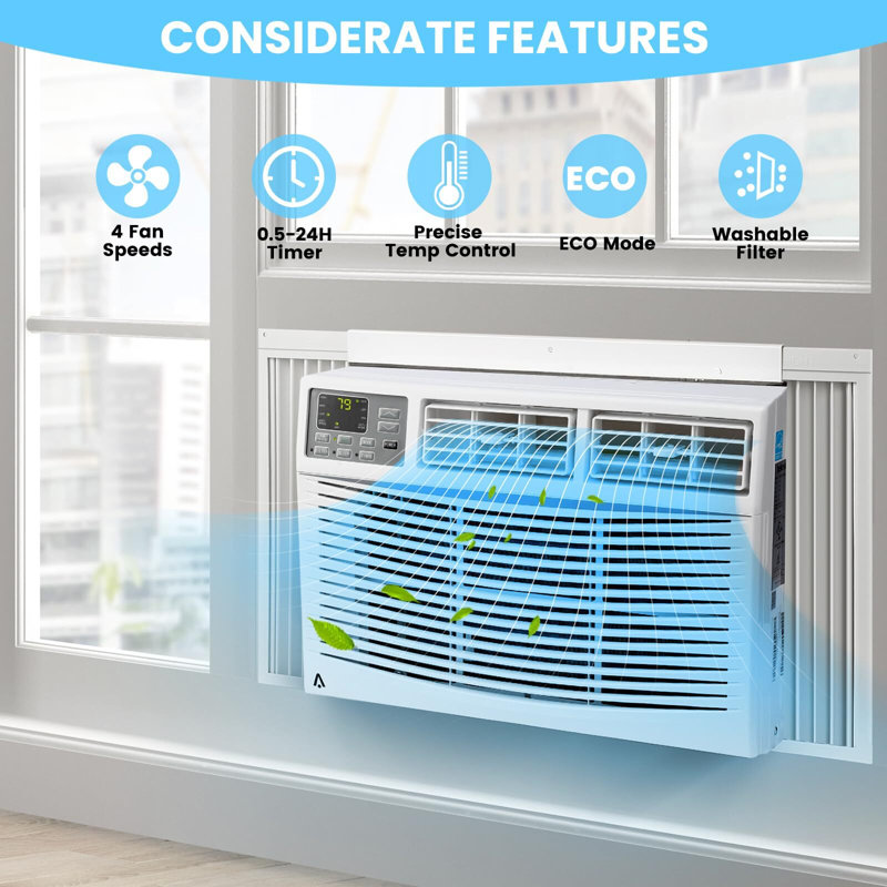 8000 BTU 11 CEER Window Air Conditioner Auto Restart Dehumidifier AC w/Remote