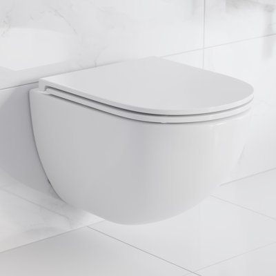 St. Tropez Wall-Hung Toilet Bundle 0.8/1.6 GPF Dual Flush in Glossy White with Black Flush Plate