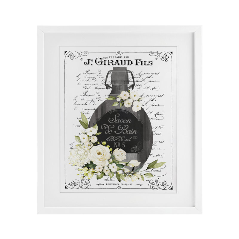 Impression de savon de bain français rétro encadrée sous verre, design avec lettres et doublure, H 21 po x l 17 po