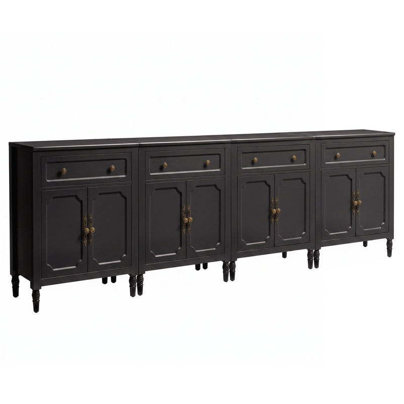 Buffet de 132 pouces avec portes et tiroirs, Noir