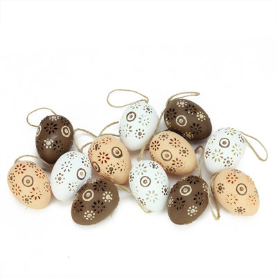 Ornement en forme d'œuf de Pâques à motif floral brun et blanc