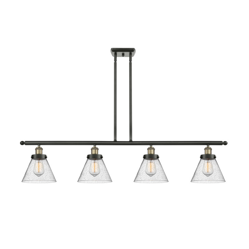 Luminaire pour îlot 4 lumières Cone, Grainé, Ampoule non incluse, Laiton antique noir