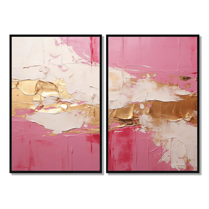 Minimalisme, horizon rose et doré I - art mural moderne, H 36 po x l 48 po, Impression encadrée flottante, Noir
