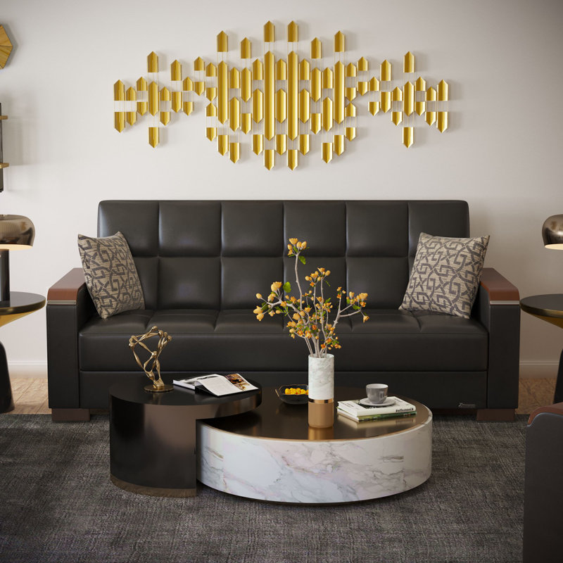 Collection Upholstered Convertible Wood Trimmed Sofabed With Storage