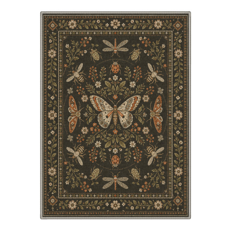 Machine Washable Animal Print Green / Brown Area Rug With Non-Slip Backing, Rectangle 6 pi x 9 pi